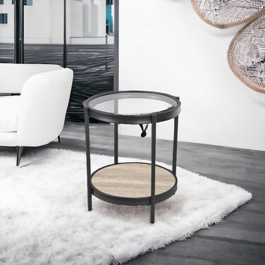 طاولة خدمة مفرد سطح زجاج 45×55 سم - خشبي