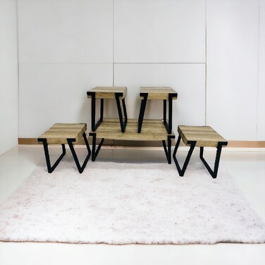 طقم طاولات شاي خشب 5 قطع - بني فاتح