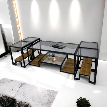 طقم طاولات شاي سطح زجاج 5 قطع