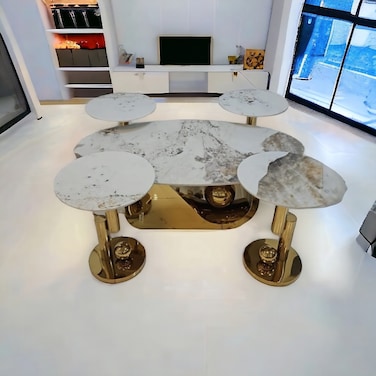 طقم طاولات خدمة 5 قطع - ذهبي