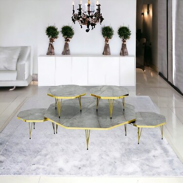 طقم طاولات شاي خشب أرضي 5 قطع