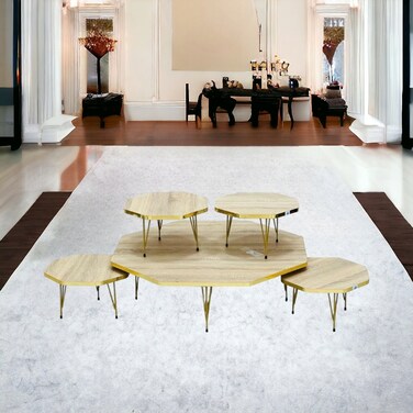 طقم طاولات شاي خشب أرضي 5 قطع