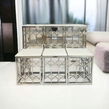 طقم طاولات استيل 7 قطع - فضي