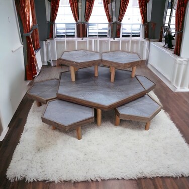 طقم طاولات قهوة ارضي 7 قطع سطح خشب