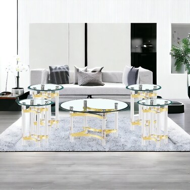 طقم طاولات قهوة اكرليك 5 قطع - فضي