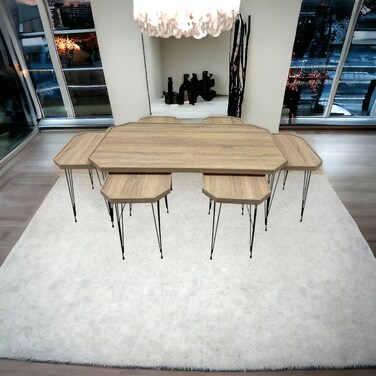 طقم طاولات قهوة 7 قطع سطح خشب