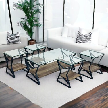 طقم طاولات شاي 5 قطع - خشبي