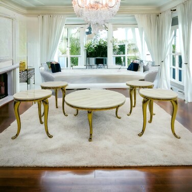 Steel tea table set - marble, 5 pieces - silver