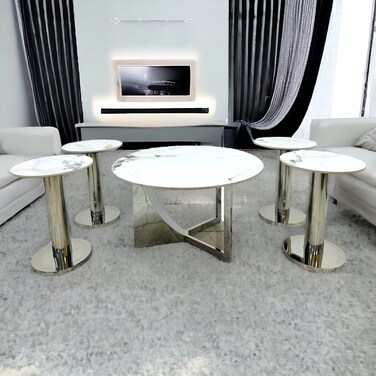 5-piece steel service table set, silver