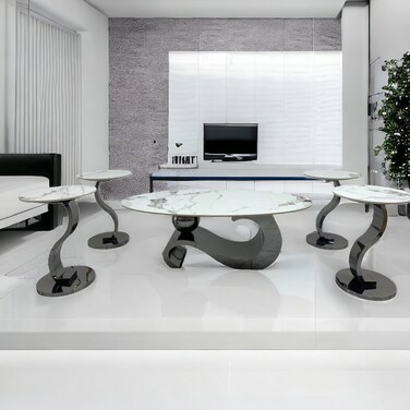 طقم طاولات خدمة استيل  5 قطع اسود