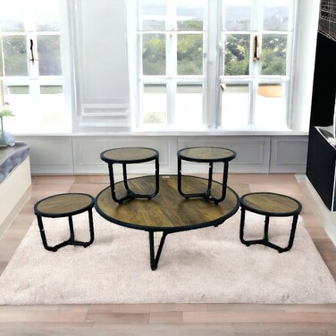 طقم طاولات شاي ارضي  خشب 5 قطع