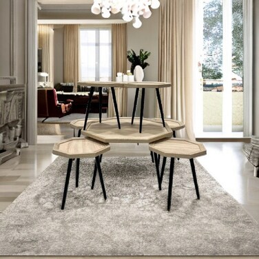 طقم طاولات قهوة 7 قطع سطح خشب