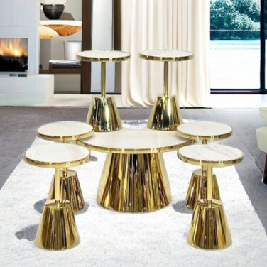 طقم طاولات قهوة 7 قطع ستيل ذهبي