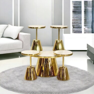 5-piece coffee table set, golden steel