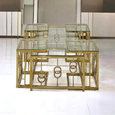 طقم طاولات قهوة 5 قطع ستيل ذهبي