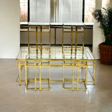 طقم طاولات قهوة 5 قطع ستيل ذهبي