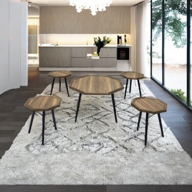 طقم طاولات شاي خشب 5 قطع