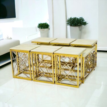 Stainless steel marble table set, 7 pieces