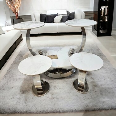 طقم طاولات خدمة استيل  5 قطع