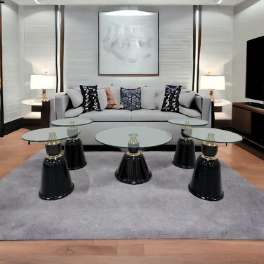 طقم طاولات قهوة 5 قطع سطح زجاح