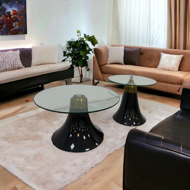 2-piece coffee table set with glass top