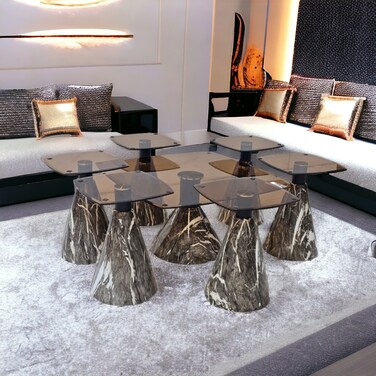 طقم طاولات قهوة 7 قطع سطح زجاح