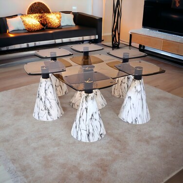 طقم طاولات قهوة 7 قطع سطح زجاح