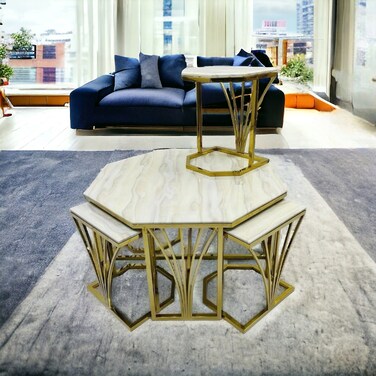 Marble tea table set, 5 pieces