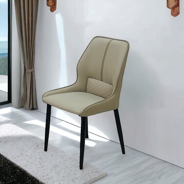 Beige leather single chair, 40 x 50 x 81 cm