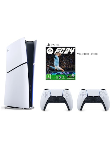 Sony Playstation 5 Slim Console Digital Edition With 2 Dualsense Controller And FC 24 PS5 Voucher Code With Ultimate Team Voucher (KSA Version)