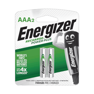 بطاريات AAA Power Plus قابلة لإعادة الشحن من إنرجايزر قطعتان فضية NH12RP2/866