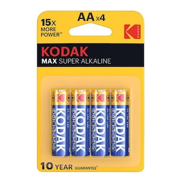 بطاريات قلم AA Max طويلة الأمد Super Alkaline من كوداك 4 قطع أزرق وأصفر