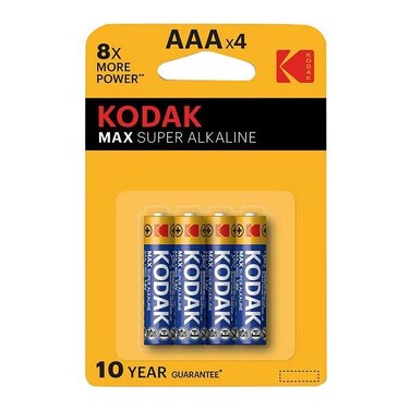 بطاريات قلم AAA Max طويلة الأمد Super Alkaline من كوداك 4 قطع أزرق وأصفر