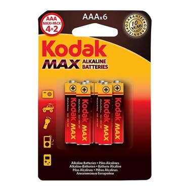 بطاريات قلم AAA Max طويلة الأمد Super Alkaline من كوداك 6 قطع أحمر وأصفر