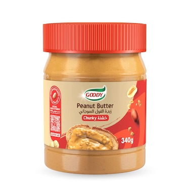 قودي زبدة الفول السوداني الخشنة، 340 جرام، 90% فول سوداني محمص، مصدر للطاقة، غنية بالبروتينات والمغنيسيوم