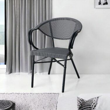 Single rattan chair and black + gray fabric, 82x60x57 cm