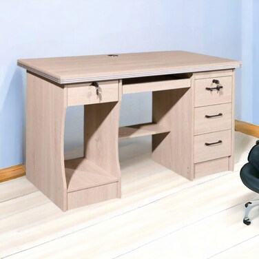 Beige wooden desk, 140 x 70 x 75 cm