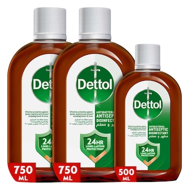 Dettol Antiseptic Antibacterial Disinfectant Liquid, 750mlx2 + 500ml