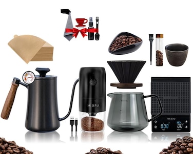 V60 Drip Set 10-Piece Drip Coffee Maker Set V60 Size 02 With automatic coffee grinder