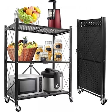 1st Foldable Kitchen Storage Rack With Lockable Wheels 3 Shelves