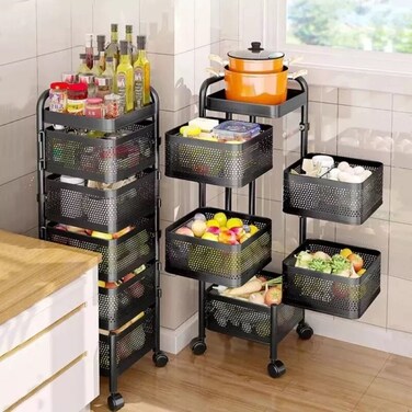 سلة خضار حديد مربعة 5 أدوار مع رف علوي لون أسود