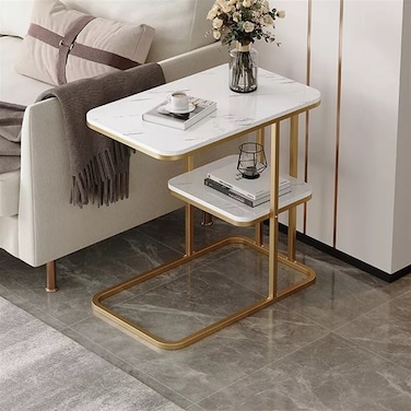 1st Modern White And Gold Side Table 30*50*58cm