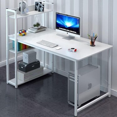 1st Computer Desk With Bookshelf, White Color