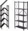 1st Foldable Kitchen Storage Rack With Lockable Wheels, 5 Shelves, Black