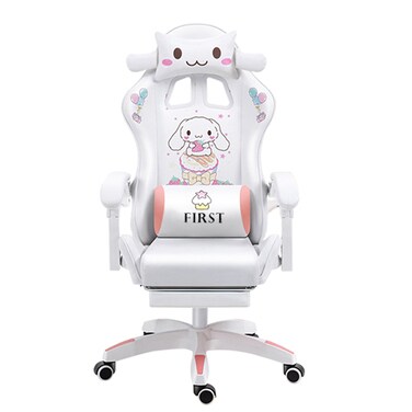 1st Comfortable Gaming Chair For Office And Home For Girls, Adjustable Swivel With Footrest, White