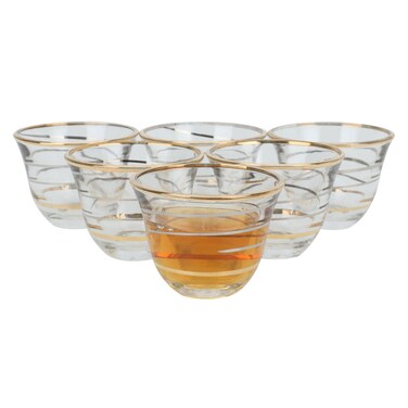 طقم فناجين قهوة زجاج شفاف بذهبي 6 قطع