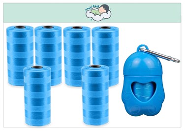 Amchi Baby Disposable Scented Bags pack of 6 rolls/120 Bags with Dispenser- Blue