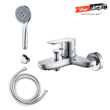 الخزف السعودي خلاط حوض استحمام ستارك مع دش يدوي كروم