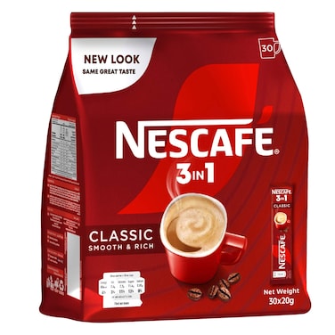 نسكافيه 3 في 1 قهوة سريعة التحضير كلاسيك 20 جرام × 30 ظرف
