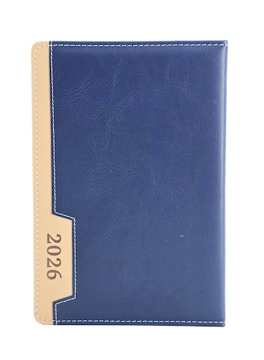 أجندة 2026 جلد صناعي مقاس A5، ورق سميك، مخطط يومي - الأزرق الداكن